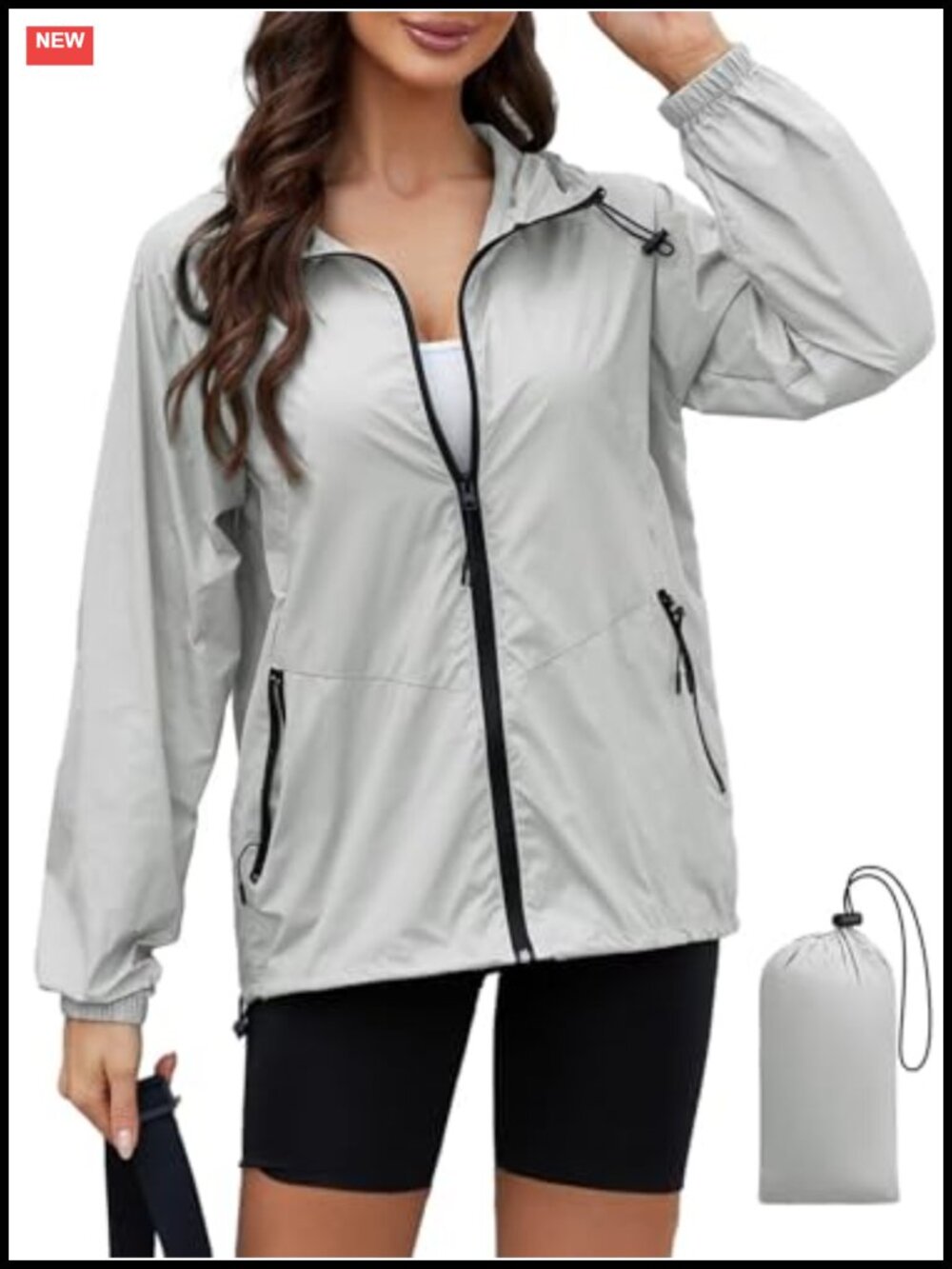 Women's Packable Rain Jacket with Hood Waterproof Windbreaker